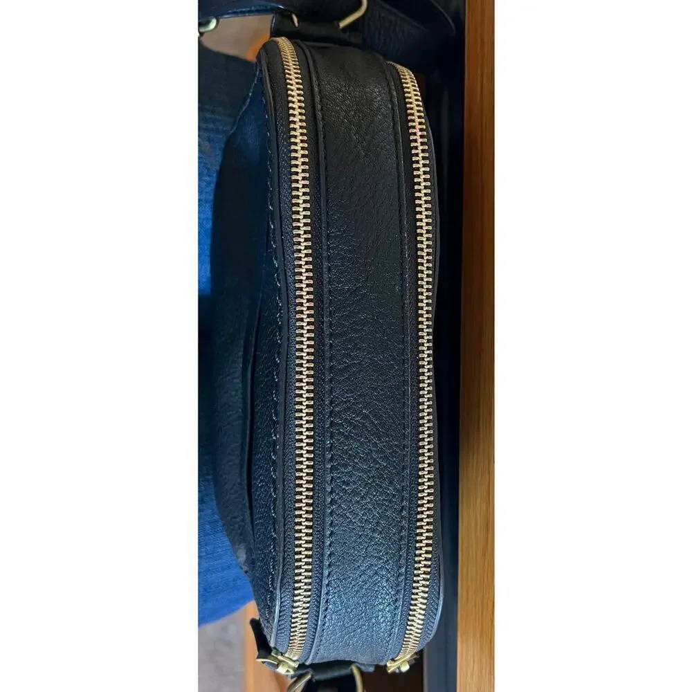 Fossil Black Small Crossbody Shoulder Bag with Double Zipper Compartments